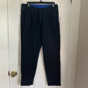 Armani Exchange navy textured pleated trouser pants